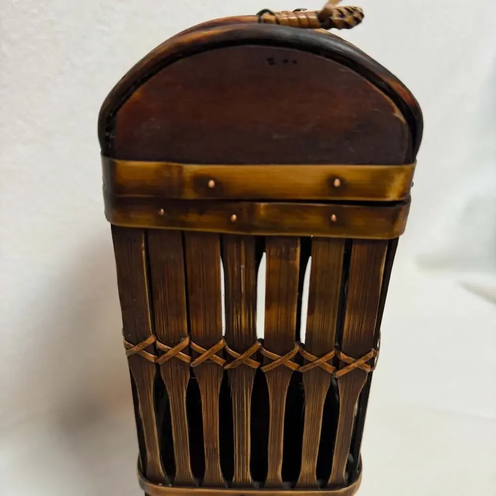Bamboo Wooden Vintage Wine Liquor Bottle Carrier Handle Clasp Farmhouse Boho